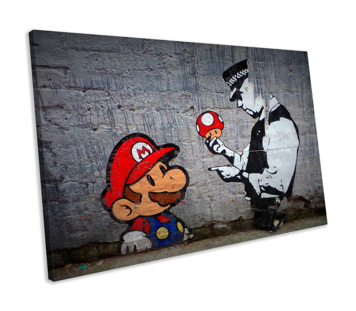 Banksy Mario Graffiti CANVAS WALL ART Box Framed Picture Print