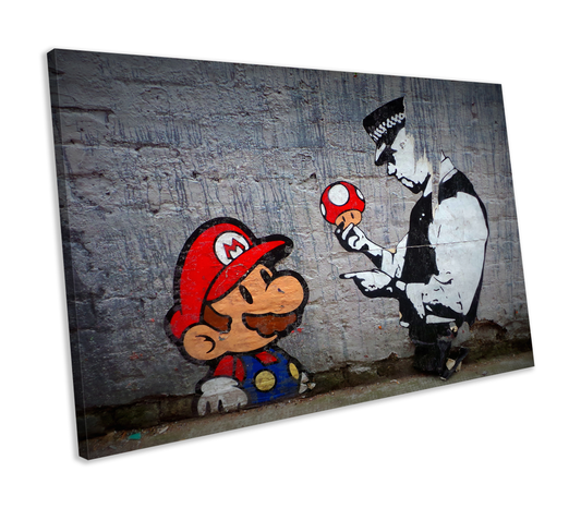 Banksy Mario Graffiti CANVAS WALL ART Box Framed Picture Print