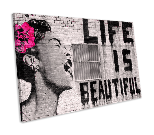 Banksy Life Is Beautiful Graffiti CANVAS WALL ART Box Framed Picture Print