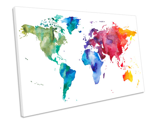 Map of The World Atlas Watercolour CANVAS WALL ART Framed Picture Print