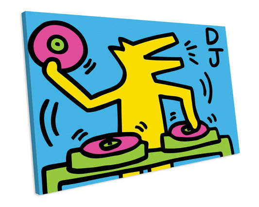 Keith Haring DJ Dog Pop Art CANVAS WALL ART Framed Picture Print