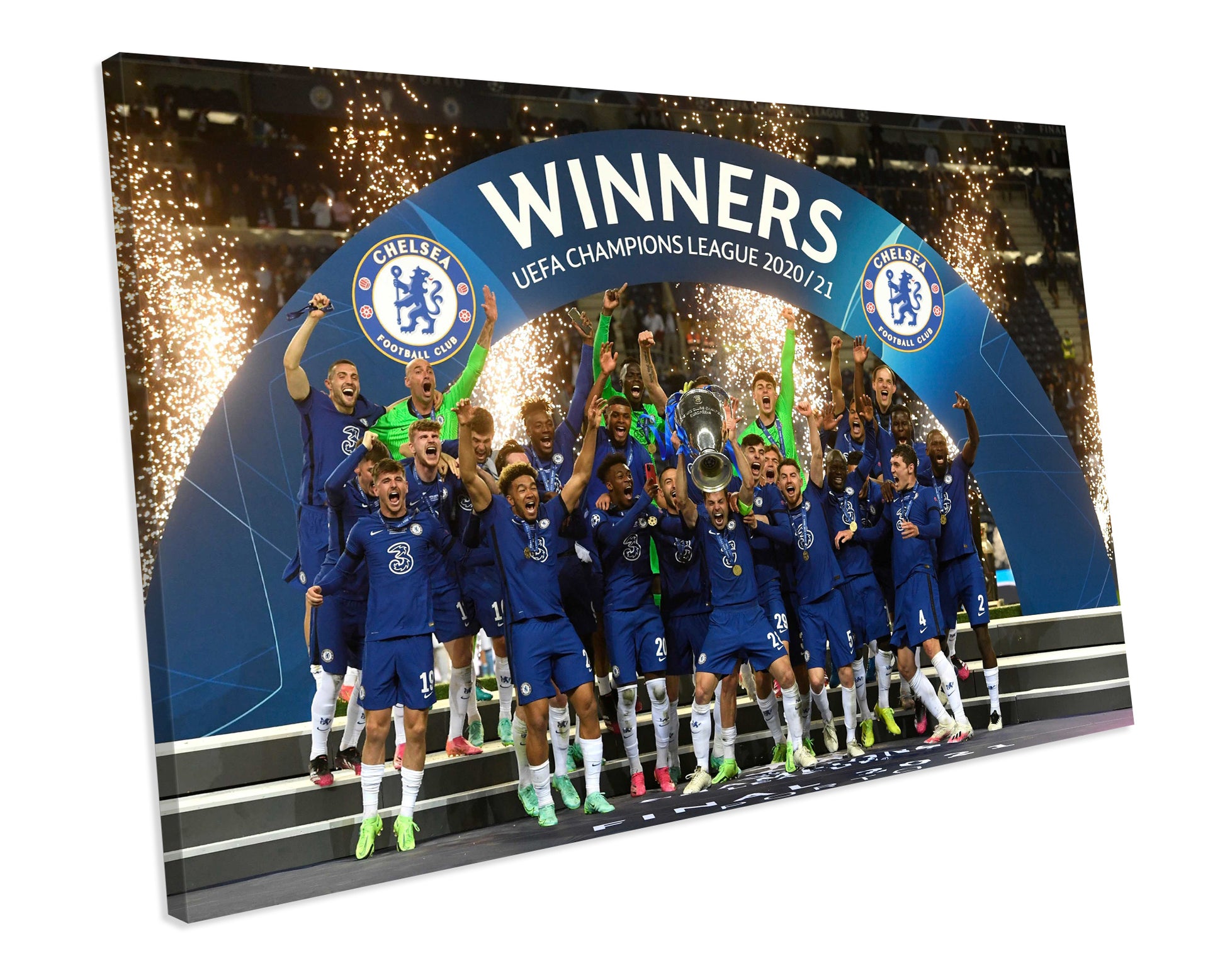 Chelsea 2021 Champions League Winners Football CANVAS WALL ART Box Framed Picture Print