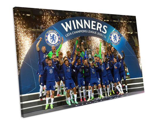 Chelsea 2021 Champions League Winners Football CANVAS WALL ART Box Framed Picture Print
