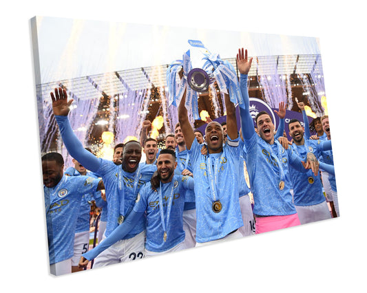 Manchester City Premier League Champions 2021 Football Sport CANVAS WALL ART Box Framed Picture Print Media 1 of 9