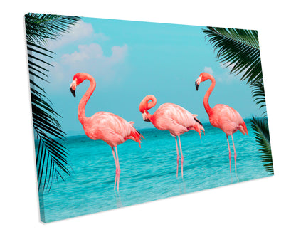 Flamingos Animal Wildlife CANVAS WALL ART Box Framed Picture Print