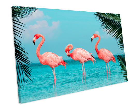 Flamingos Animal Wildlife CANVAS WALL ART Box Framed Picture Print