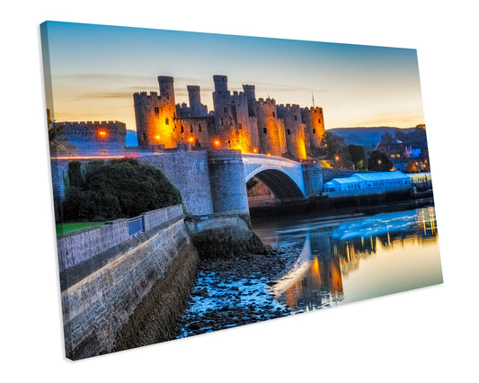 Conway Castle Wales Sunset Landmark Box Framed Canvas Art Print