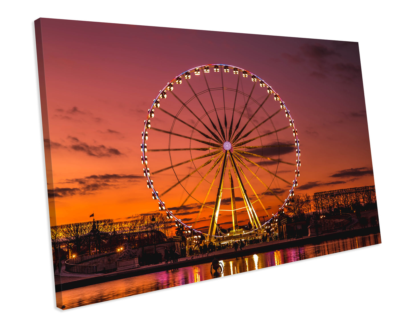 Sunset Ferris Wheel France City Wall Art Box Framed Canvas Print