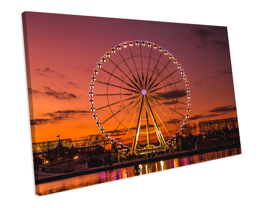 Sunset Ferris Wheel France City Wall Art Box Framed Canvas Print