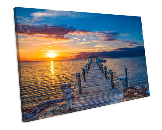 Florida Keys Dock Pier Sunset Landscape Canvas Art Print