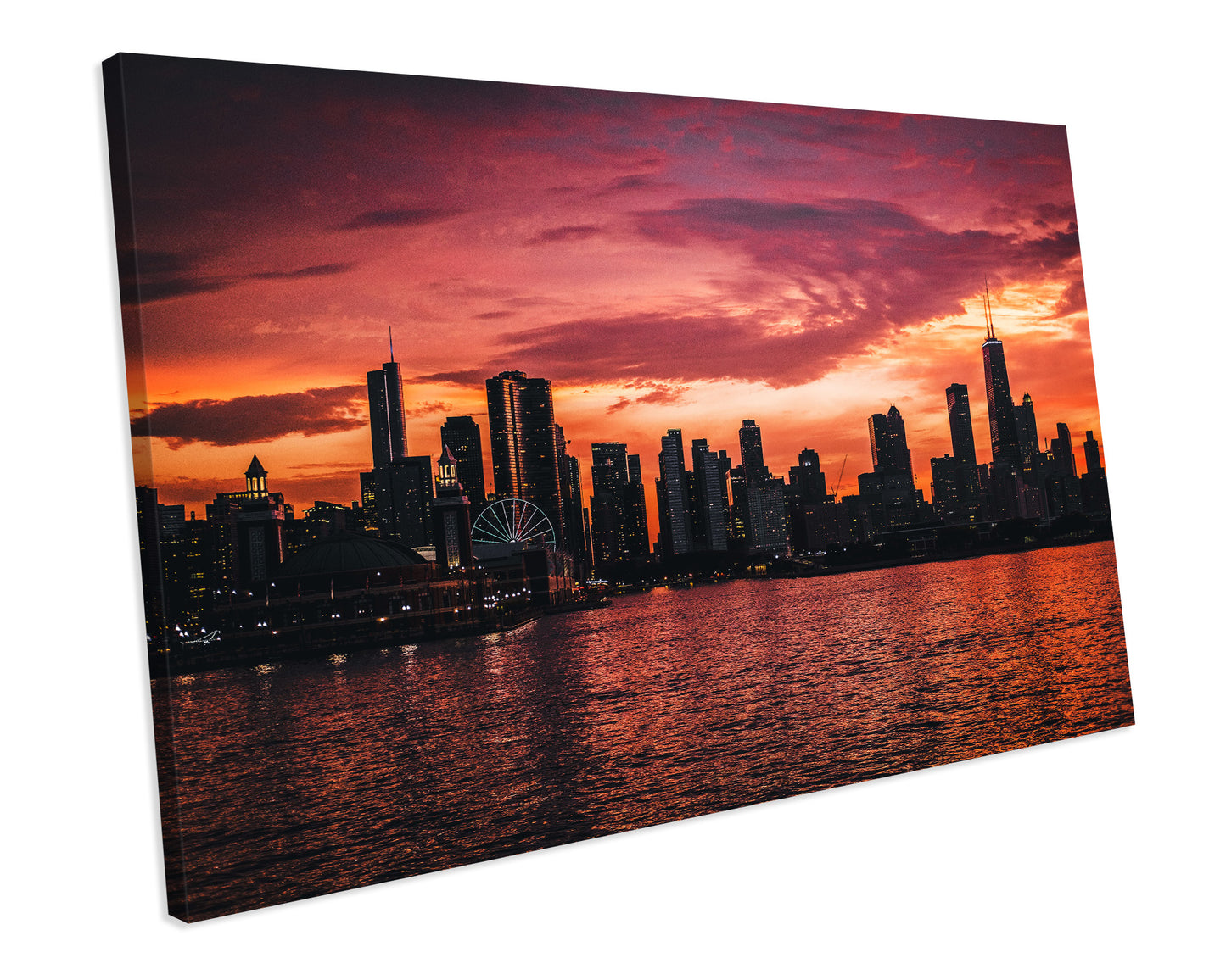 Sunset Chicago Cityscape Ferris Wheel Box framed Canvas Print