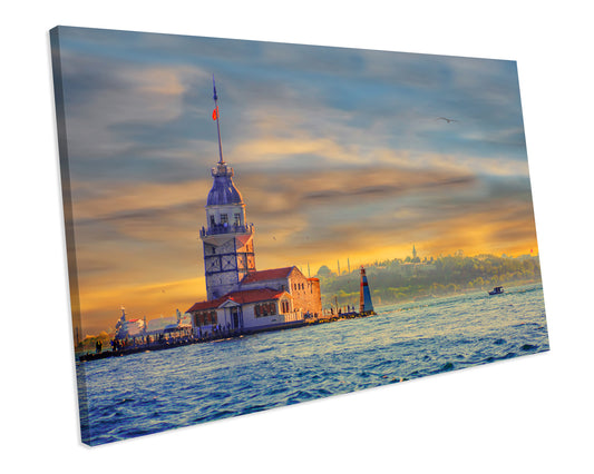 Maiden's Tower Turkey Landscape Framed Canvas Print Wall Art