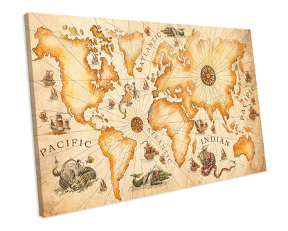 Vintage Style World Map Atlas Box Framed Canvas Print