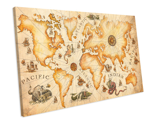 Vintage Style World Map Atlas Box Framed Canvas Print
