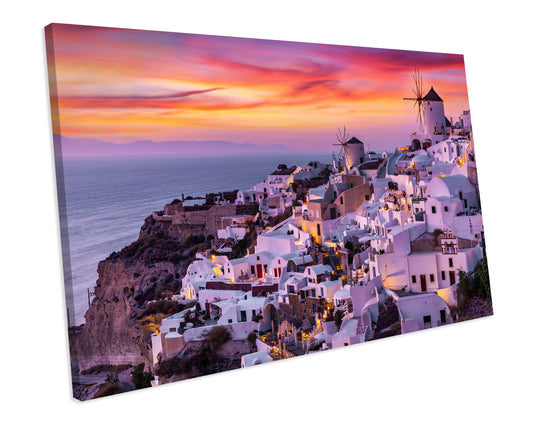Pink Sunset Santorini Greece Framed Canvas Print Wall Art