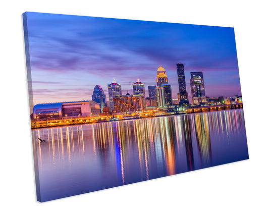 Louisville Kentucky Purple Skyline Wall Art Box Framed Canvas Print