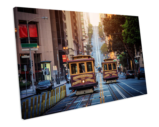San Francisco Cable Cars Cityscape Box Framed Canvas Print