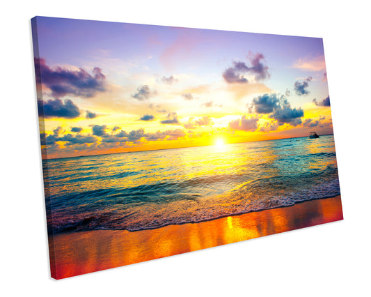 Paradise Caribbean Sunset Ocean Canvas Print Wall Art