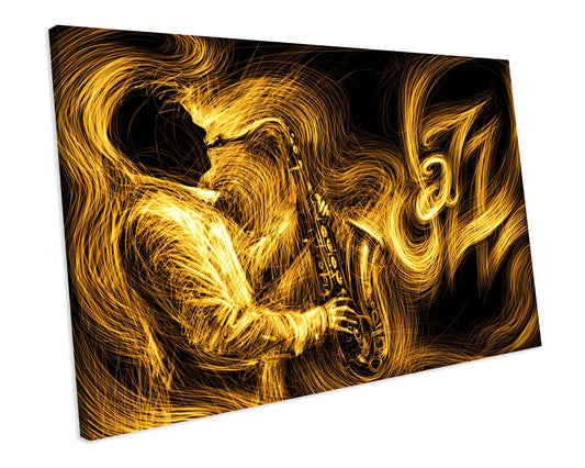 Gold Abstract Jazz Saxophone Music Box framed Canvas Print