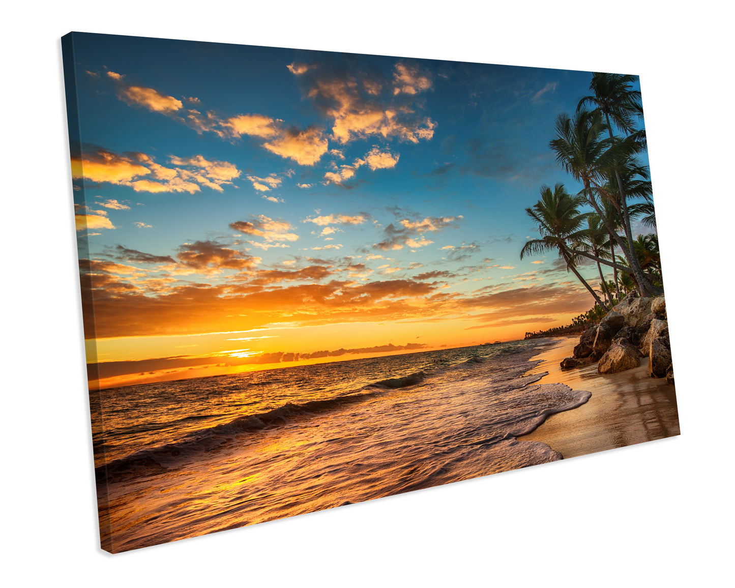 Sunset Paradise Beach Seascape Framed Canvas Print