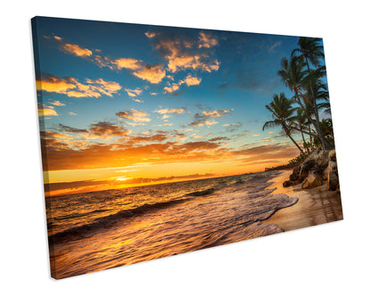 Sunset Paradise Beach Seascape Framed Canvas Print