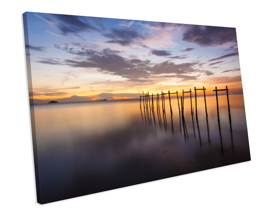 Sunrise Lake Pier Landscape Wall Art Canvas Print