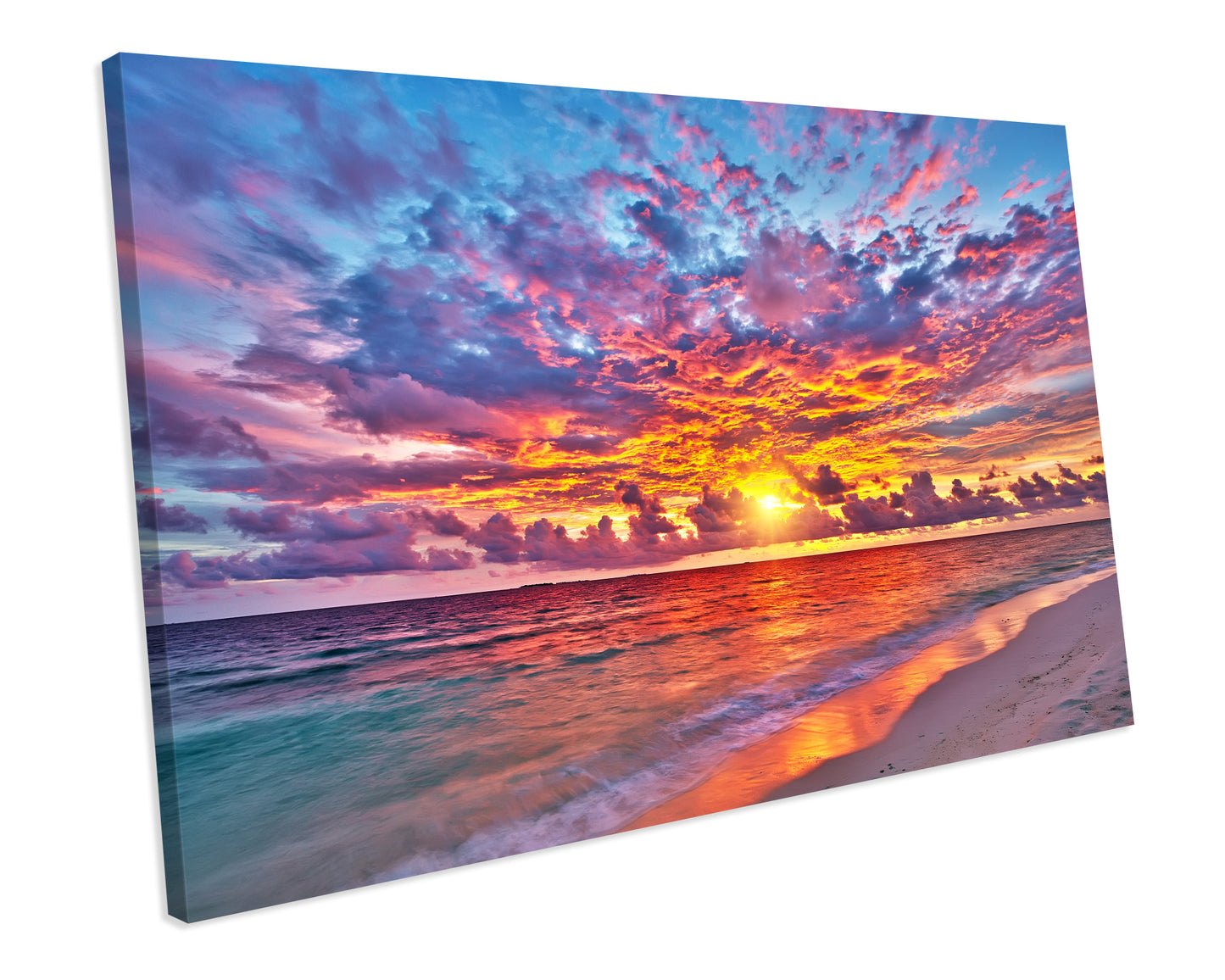 Pink Sunset Paradise Ocean Seascape Framed Canvas Print