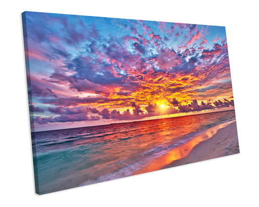Pink Sunset Paradise Ocean Seascape Framed Canvas Print