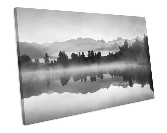 Mist Mountain Lake Wall Art Canvas Print