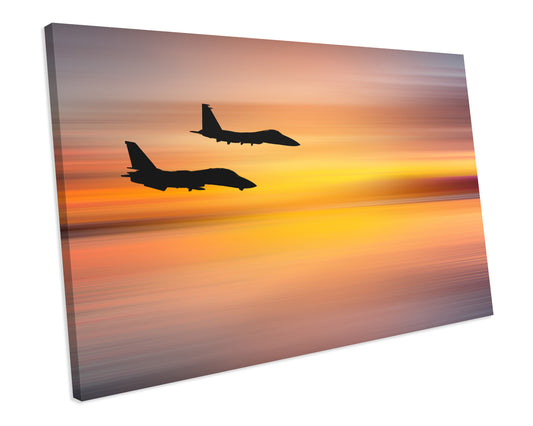 Sunset Fighter Jets Military Wall Art Box Framed Canvas