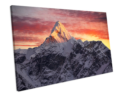 Himalayas Nepal Red Sunrise Mountain Canvas Print