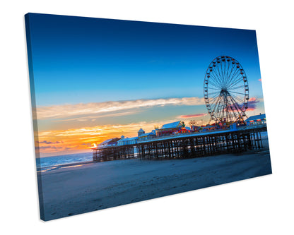Blackpool Pier Ferris Wheel Sunset Ocean Framed Canvas Print