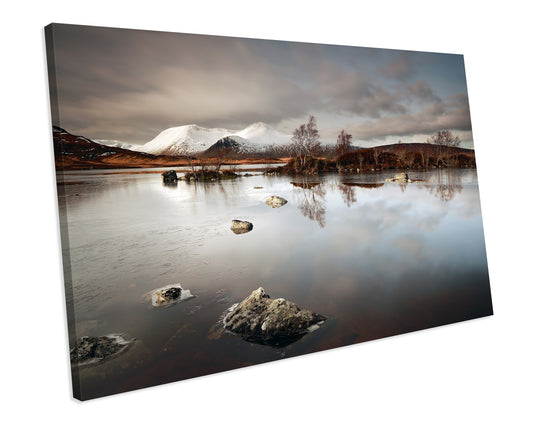 Glance Frozen Loch Mountain Landscape Box Framed Canvas