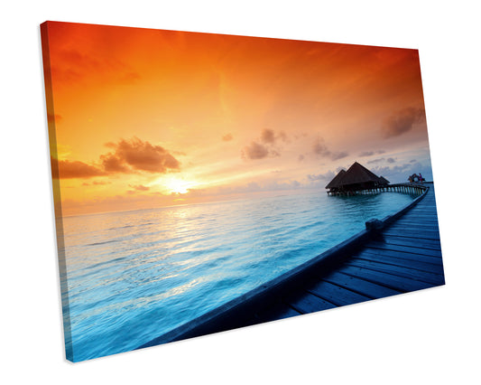 Maldives Beach Tropical Sunset Wall Art Framed Canvas Print