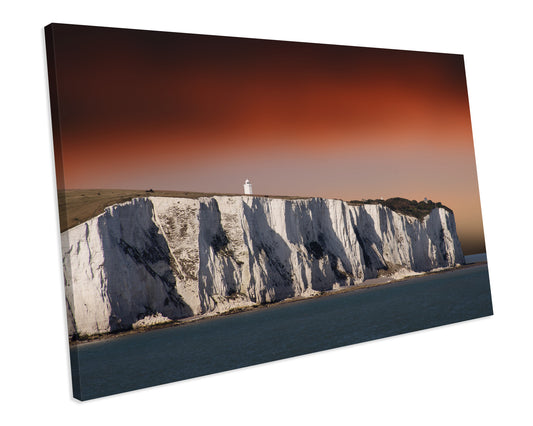 Red Sky White Cliffs Of Dover Landscape Framed Canvas Print