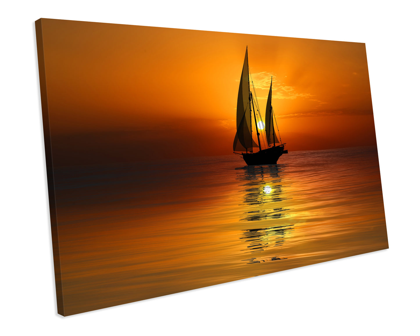 Orange Sunset Ocean Sail Boat Seascape Canvas Print Wall Art