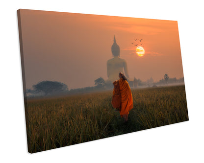 Big Buddha Temple Thailand Sunset Framed Canvas Print