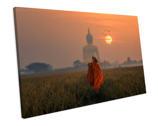 Big Buddha Temple Thailand Sunset Framed Canvas Print