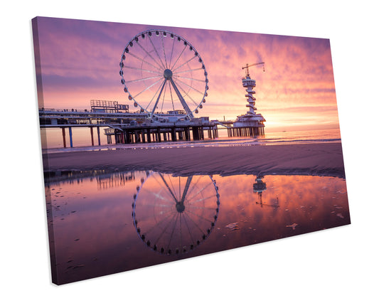 Ferris Wheel Pier Pink Sunset Canvas Art Print