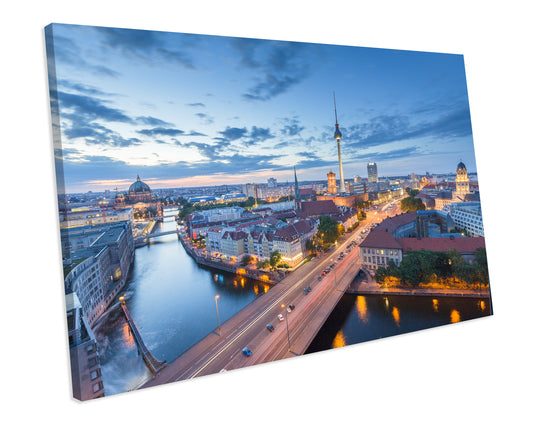 Sunset Over Berlin City Wall Art Framed Canvas Print