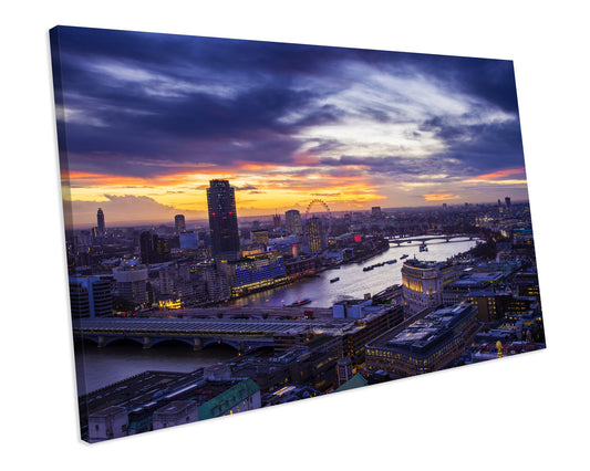 London Cityscape River Thames Box Framed Canvas Print