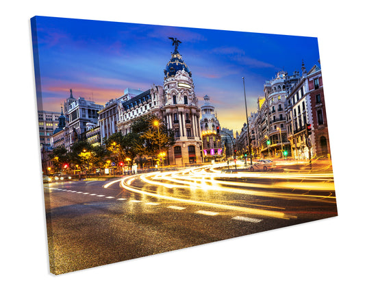 Madrid Spain City Urban Lights Framed Canvas Print