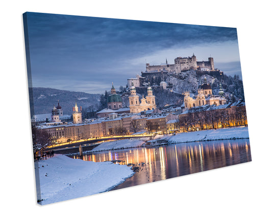 Austria Salzach River Dusk Frozen Lake Wall Art Canvas Print