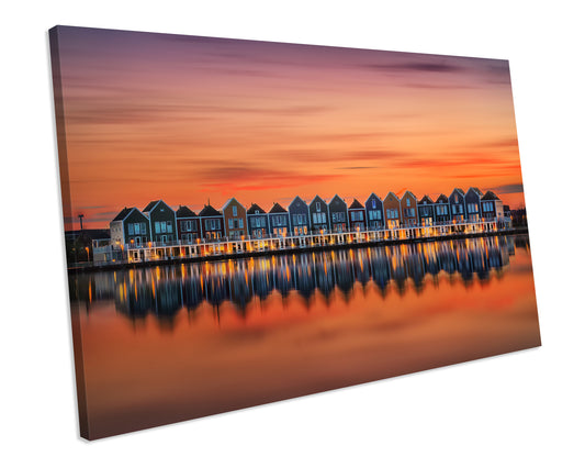Colourful Houses Netherlands Sunset Canvas Print Framed Wall Art