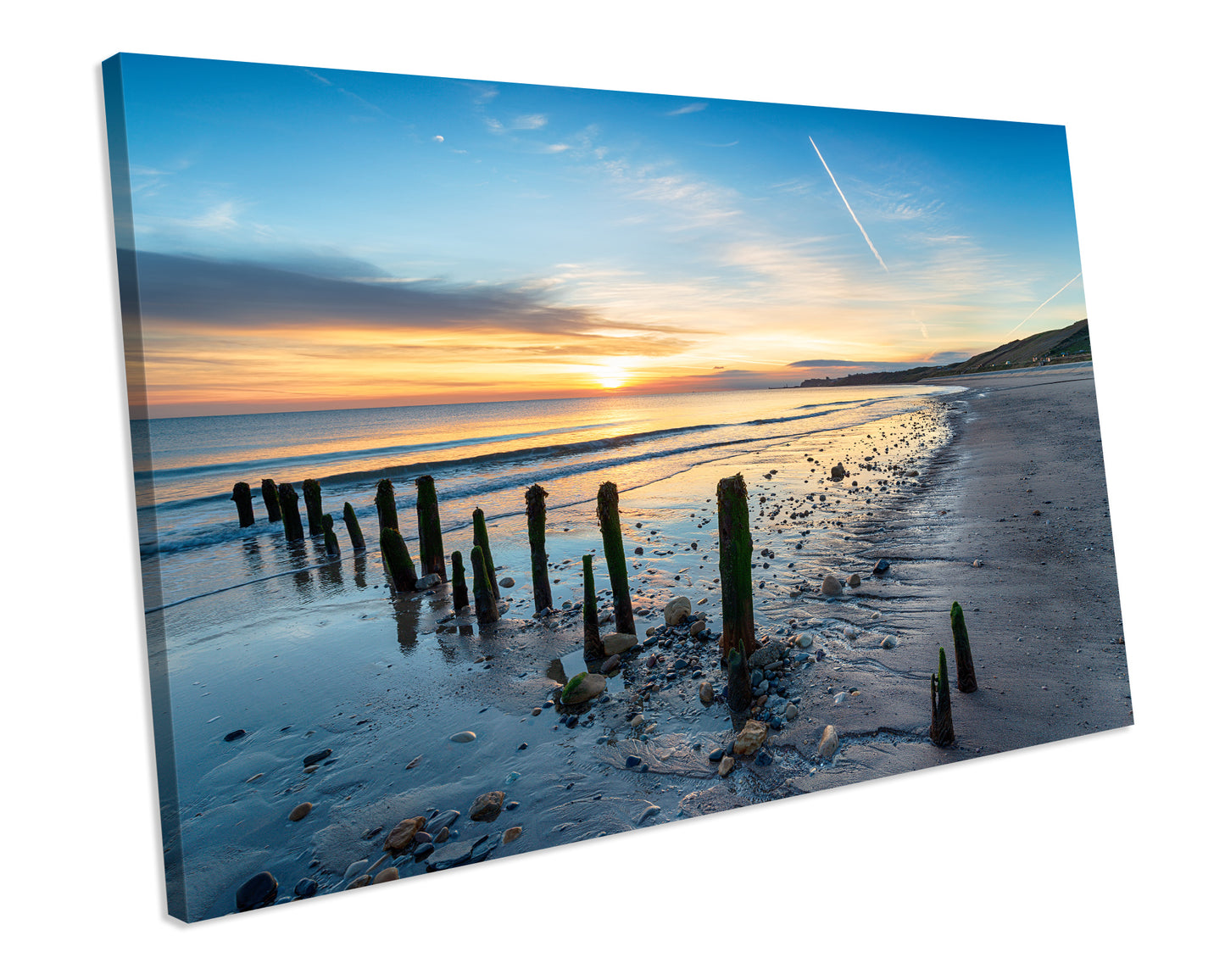 Whitby Beach Yorkshire Sunset Canvas Art Framed Picture
