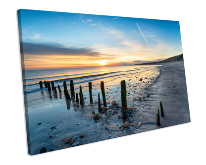 Whitby Beach Yorkshire Sunset Canvas Art Framed Picture