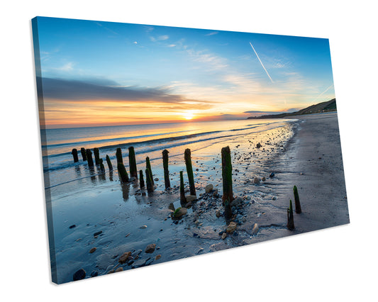 Whitby Beach Yorkshire Sunset Canvas Art Framed Picture
