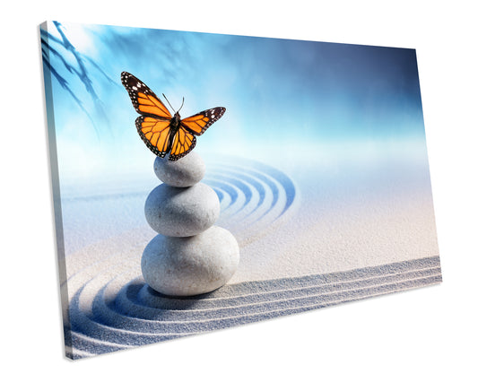 Butterfly Zen Stone Bathroom Picture Canvas Wall Art Framed Print
