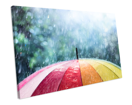 Spring Rain Rainbow Umbrella Canvas Wall Art Print