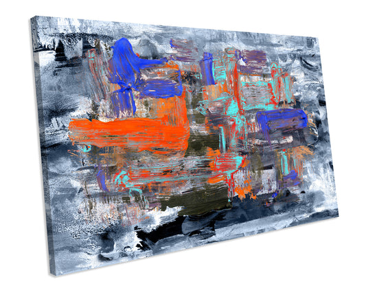 Orange Blue Abstract Grunge Canvas Wall Artwork Print Art